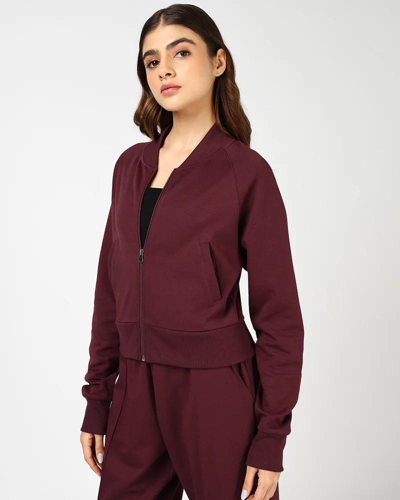 بيواكوف Women's Tawny Port Maroon Crop Zipper Sweatshirt